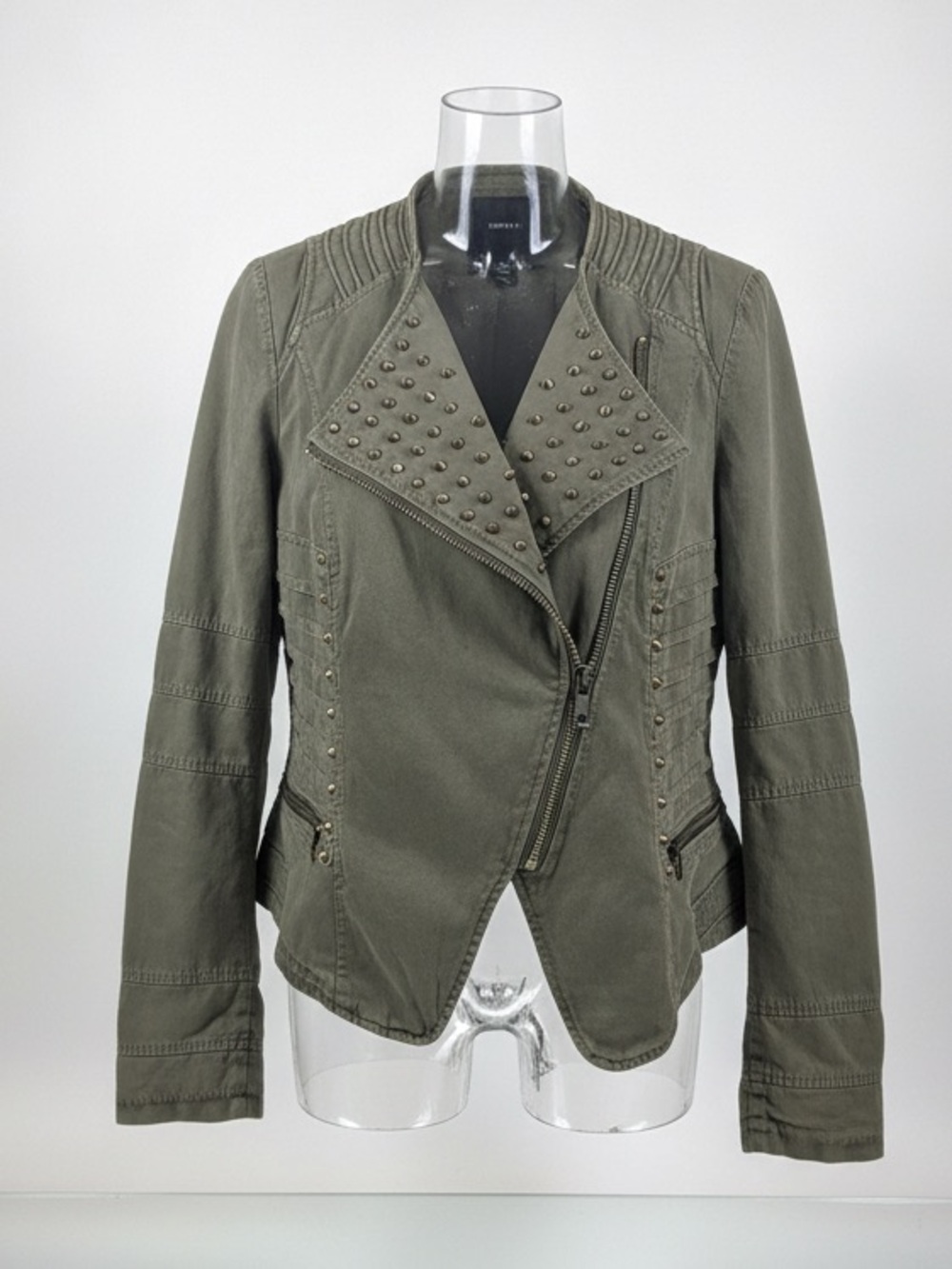 Forever 21 Olive Studded Cropped Moto Jacket